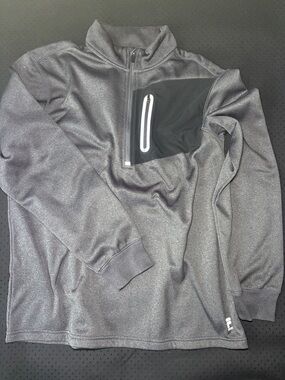 Men’s L Large Fila Gray Quarter-Zip Pullover with Black Chest Pocket